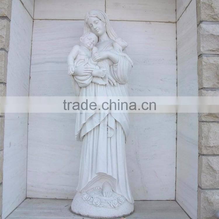 Classic garden sculpture life size marble mary and baby jesus statue hot sale