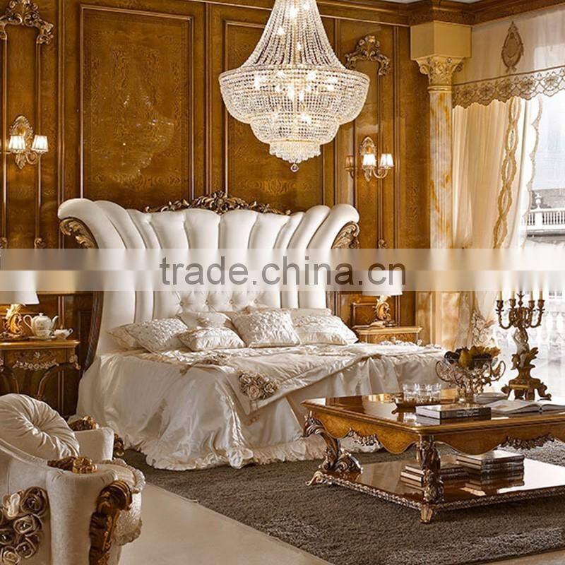 Momoda elegant luxuious antique solid wood Italian Baroque elegant European style french full set matched golden furniture