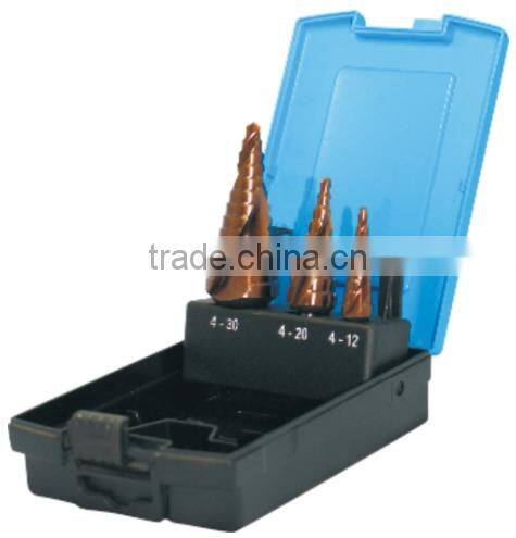 3PCS Cobalt Spiral Flute Rose Box Step Drill Set