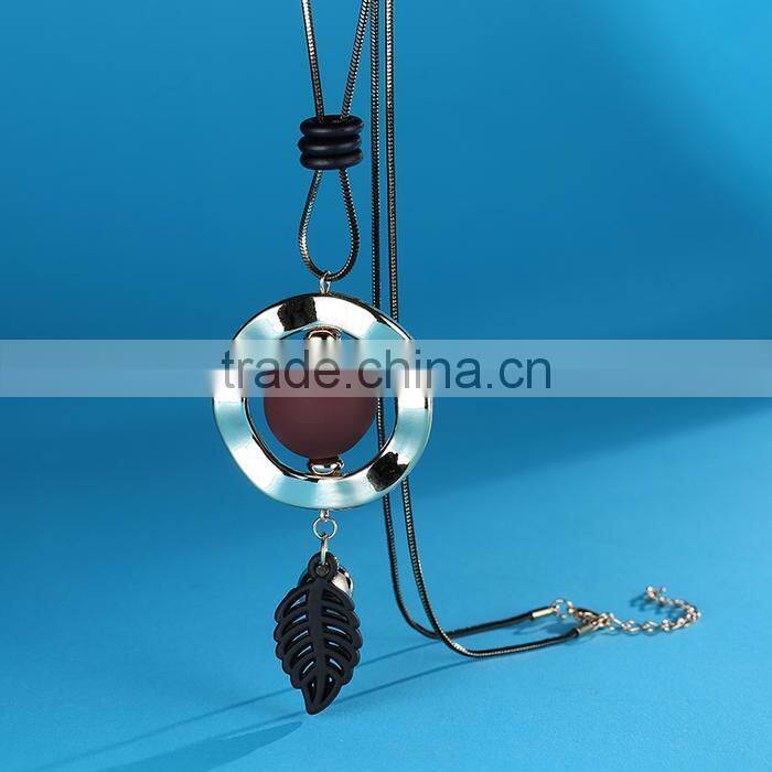 new autumn winter design long sweater necklace bead hoop leaf pendant necklace geomotric necklace