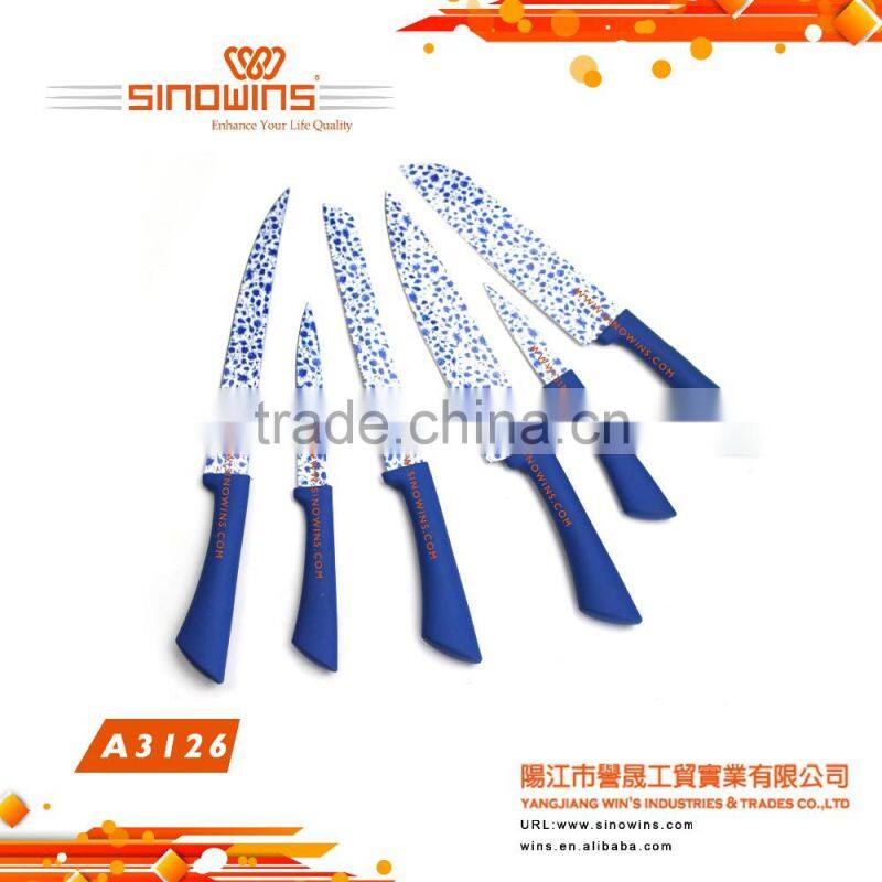 A3126 New Design 6pcs Non-stick Coating Stainless Steel Kitchen Knife Set