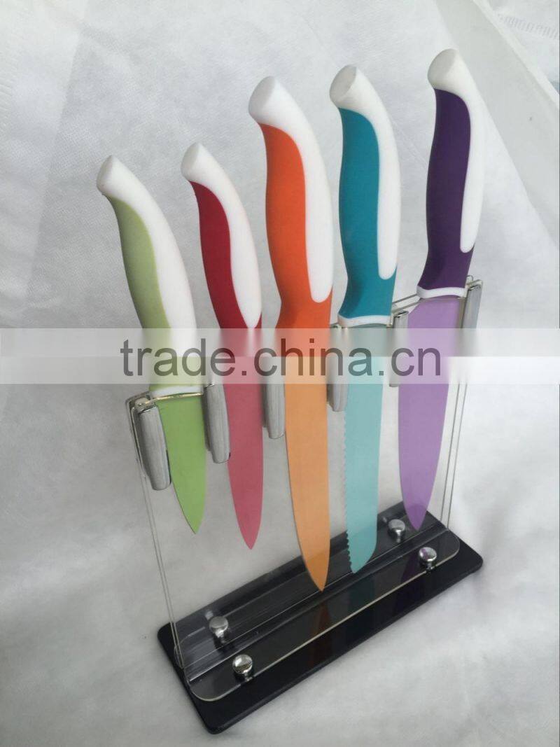 5pcs knife steel set with wood block