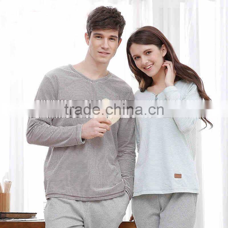 high quality couple homewear sleepwear sets stripe flowers cotton pajama