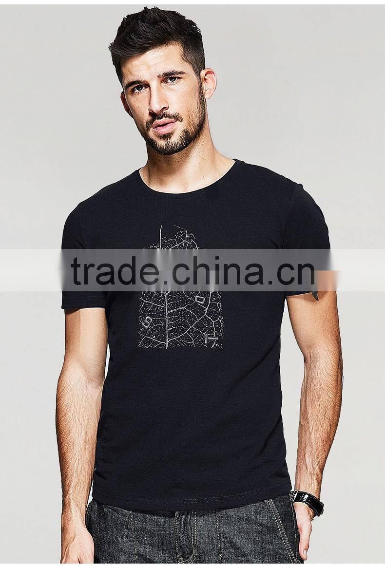 Cotton/spandex man black t-shirt fit mens printing t-shirt