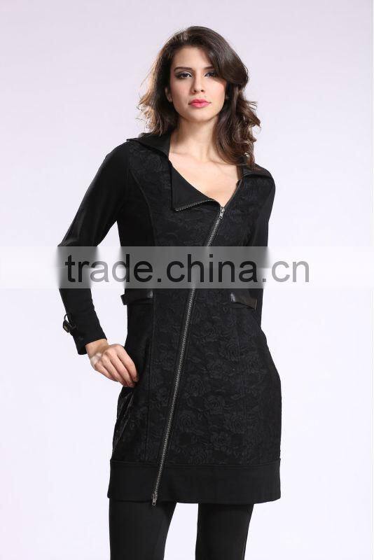2014 New Fashion Ladies' Long Coat Asymmetrical Zipper Design Women Winter Overcoat