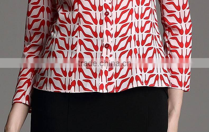 Office Ladies Elegant Fashion Printed Long Sleeve Formal Shirt