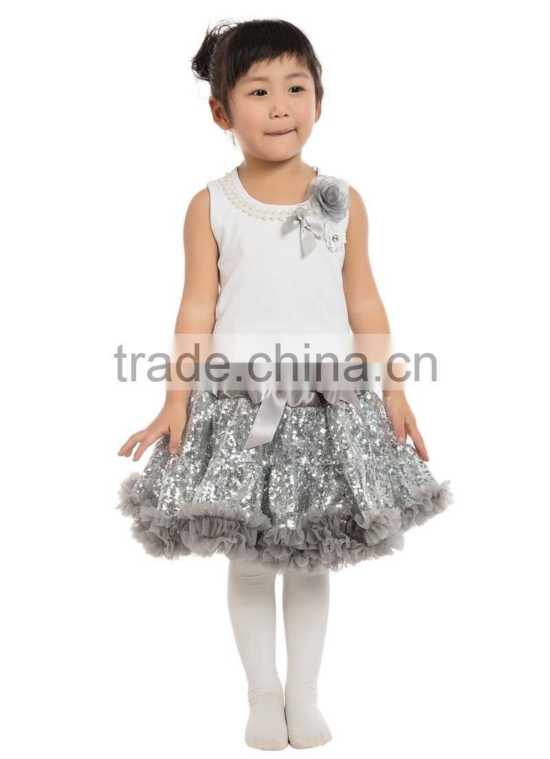 spring and autumn children dress wholesale sequin pettiskirts set
