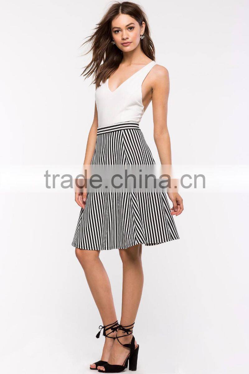 China wholesale high rise directional stripe midi skirt women fashion skirt 2016