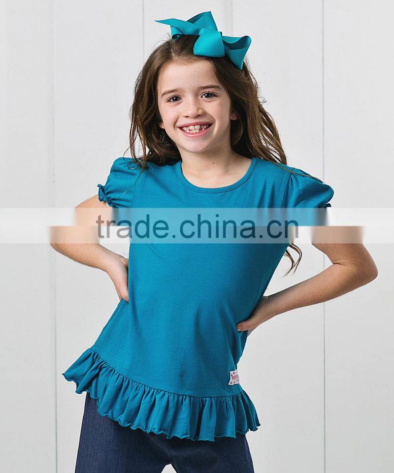2016 Hot Selling Girls T-Shirts With Dark Ocean Ruffle Crewneck Girl Tees Child Clothing GT90420-74