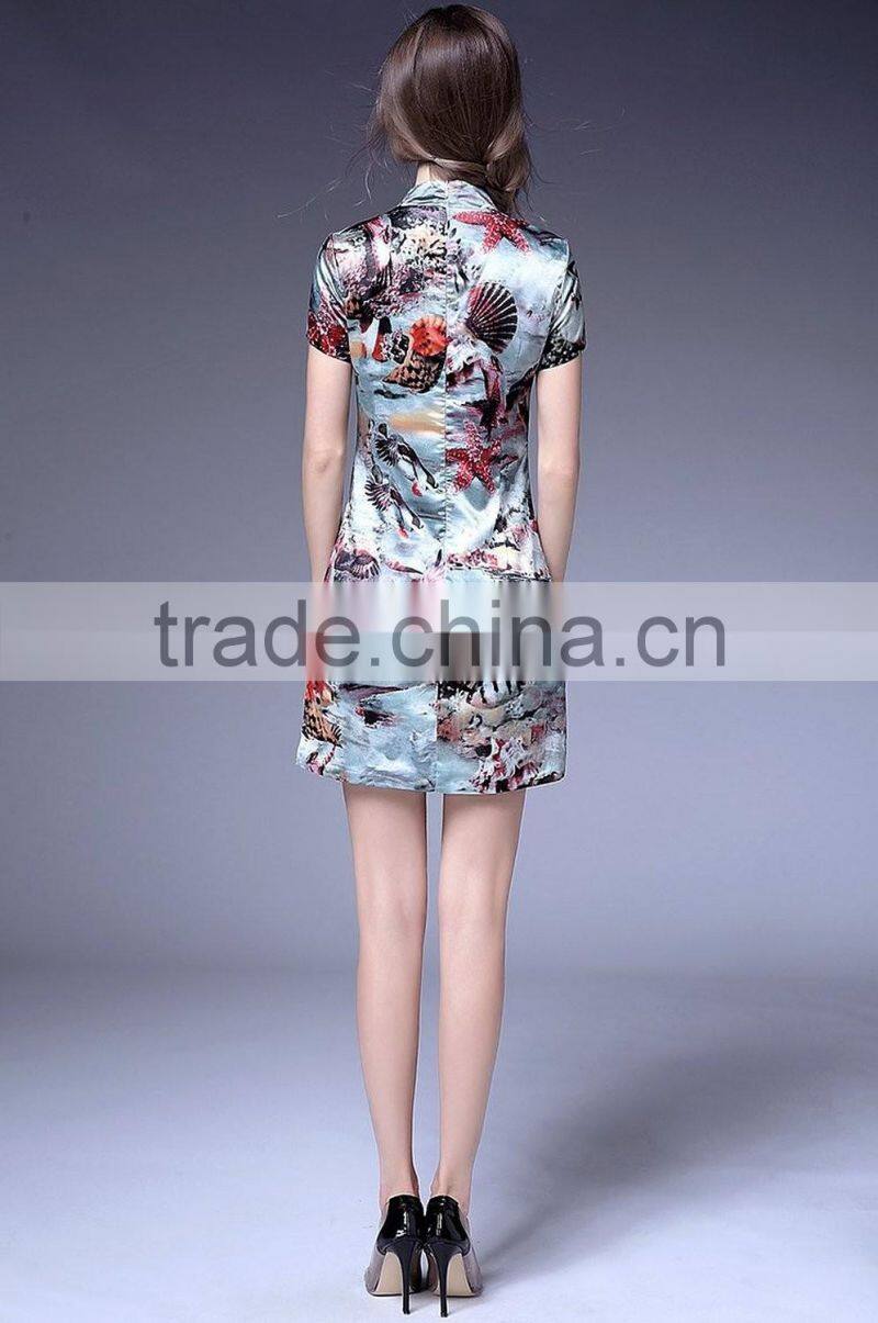 Chinese flow stand collar starfish bird slim fit thin qipao dresses