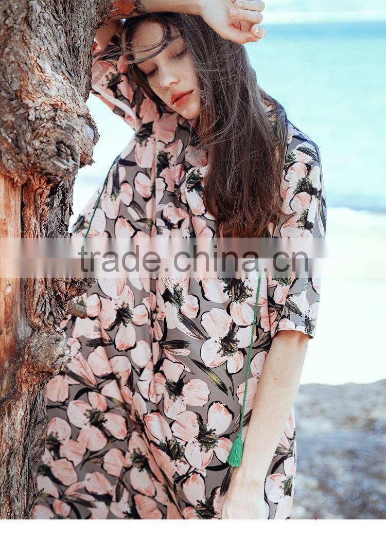 2017 new arrived county style design printing casual loose dress thin dresses middle sleeve beach woman dresses