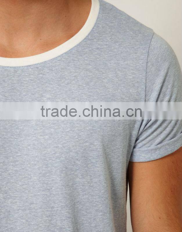 contrast bound crew neck fashion cut tee shirt