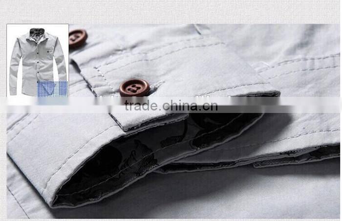 2016 men embroidered floral printed slim fit casual shirt