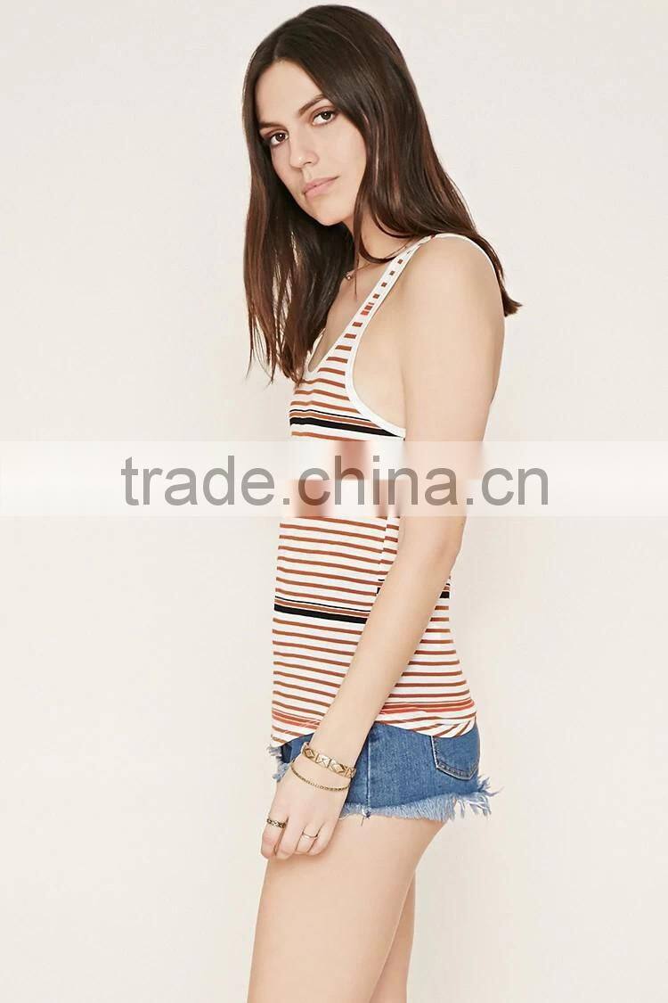 2016 guangzhou shandao oem service summer new arrival knit stripe sleeveless young ladies new design fashion top
