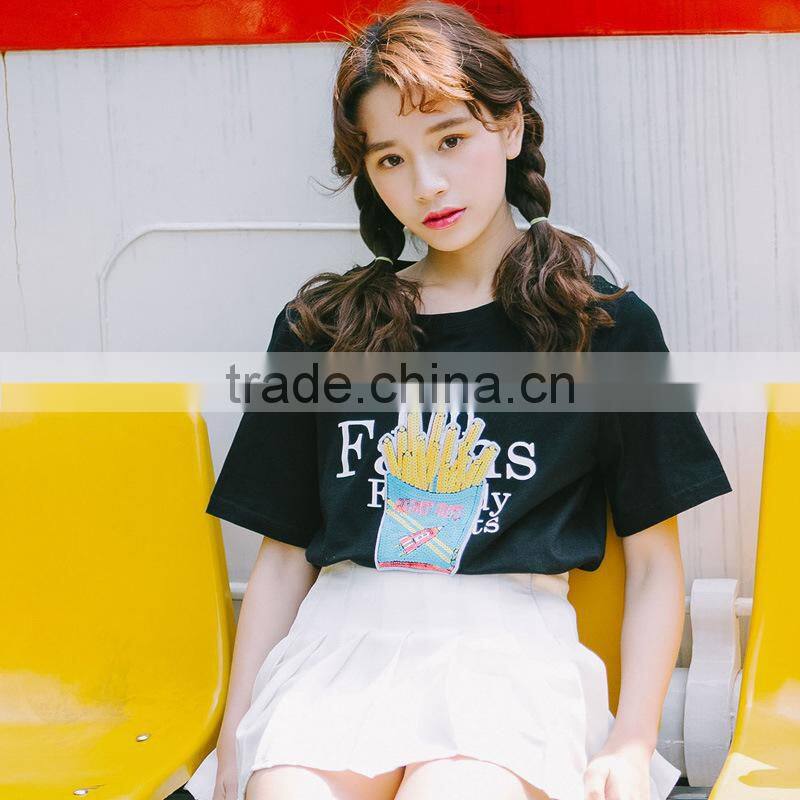 cartoon printing horn sleeves t shirt for women