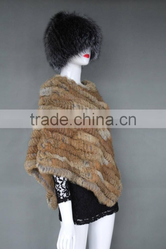Fashion modren 2016 rabbit fur knitted winter warm triangle shawl for women