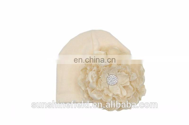 2016 Trendy Newborn Cute Hat Girl Boy Infant Hat Baby Beanies with Elegant Lace Rhinestone Peony Flower
