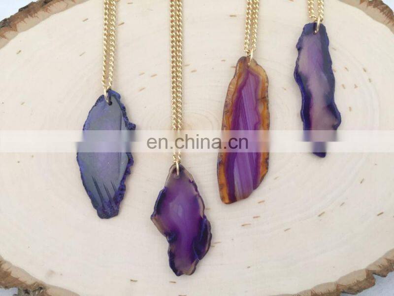 Natural Agate Stone Splice Necklaces