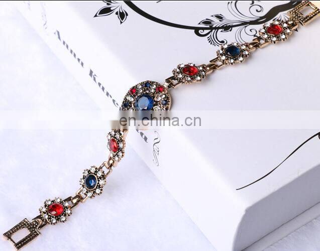 Sterning Antique Bracelet Ruby & Sapphire Bracelet Rhinestone Flower Bracelet