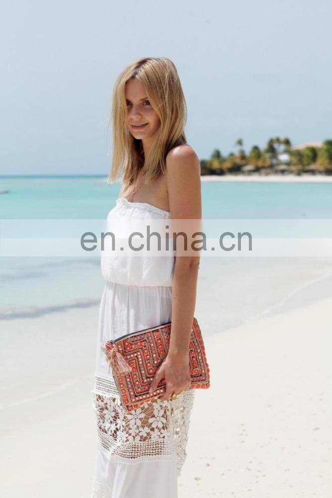 Customized beach dress, sexy solid color long dress, fairy lace beach dress 2017