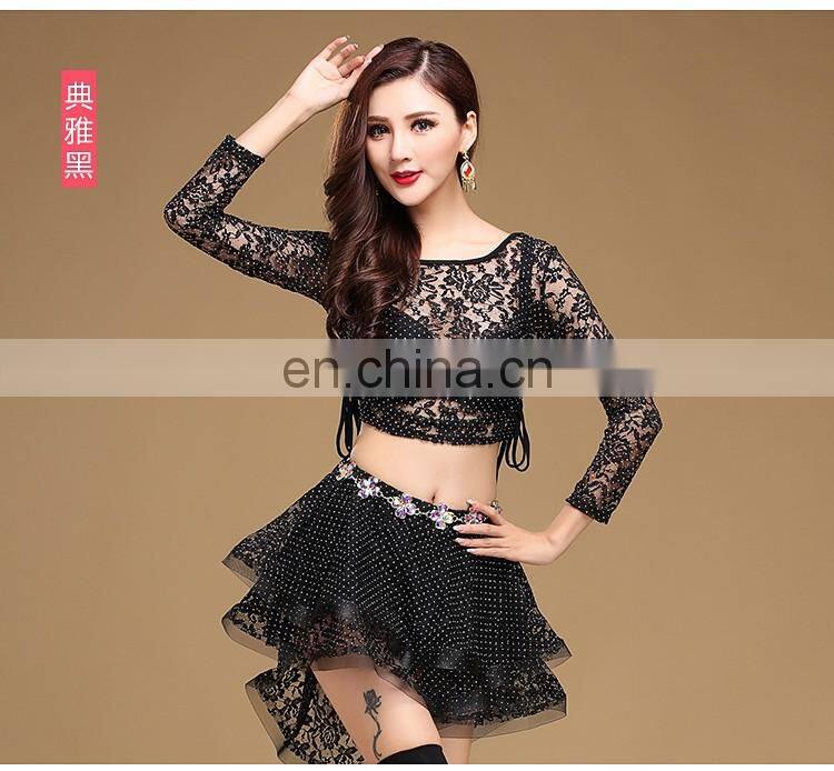 T-5146 France best sales newest Sexy lace hot drill belly dance top and skirt set