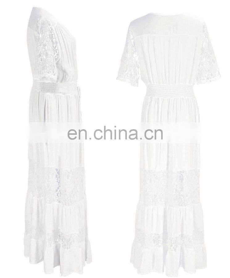 2019 Beach Dress swim cover up for women beach sarongs Lace Patchwork Long Beach Dress kaftan dress Bikini cover up Pareos