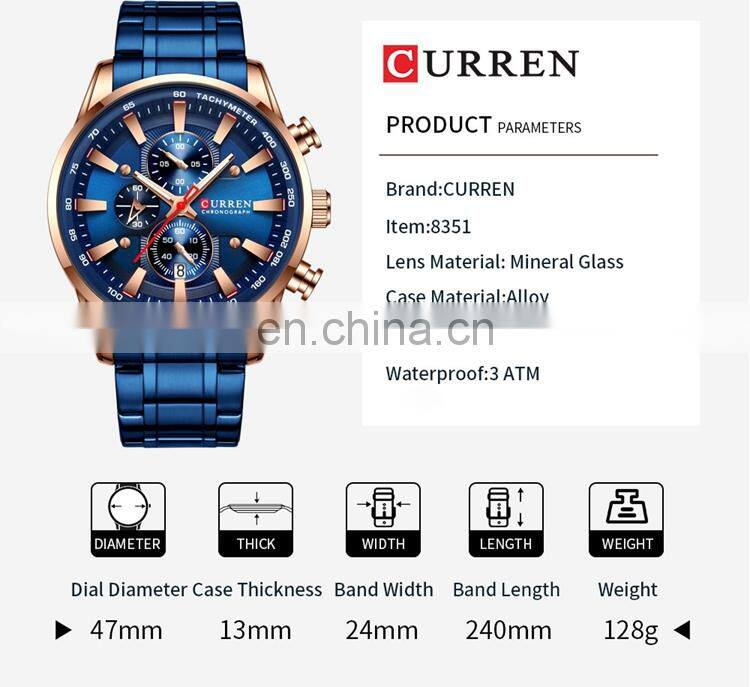 CURREN 8351 Mens Watch Big Dial Waterproof Japan Quartz Stainless Steel Calendar Men's Quality Wrist Watches