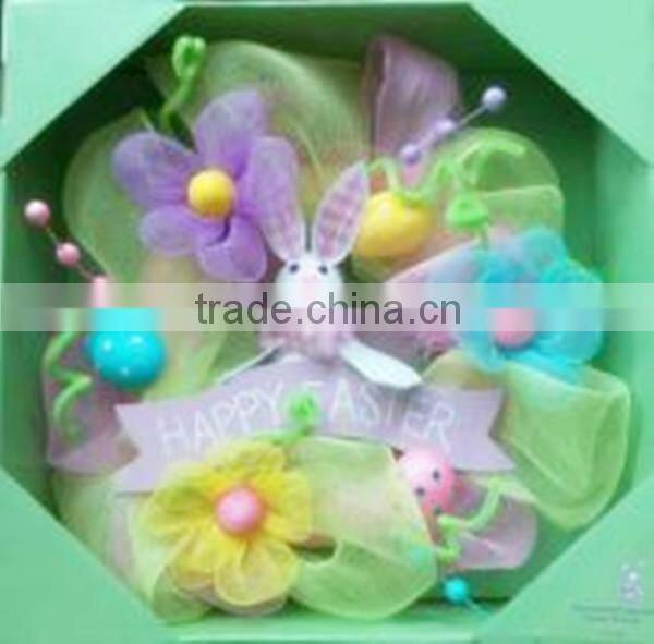 Colorful Elegant Christmas Decorative Mesh Wreaths/Mesh wreath with items for easter decoration/flexbile easter mesh wreath