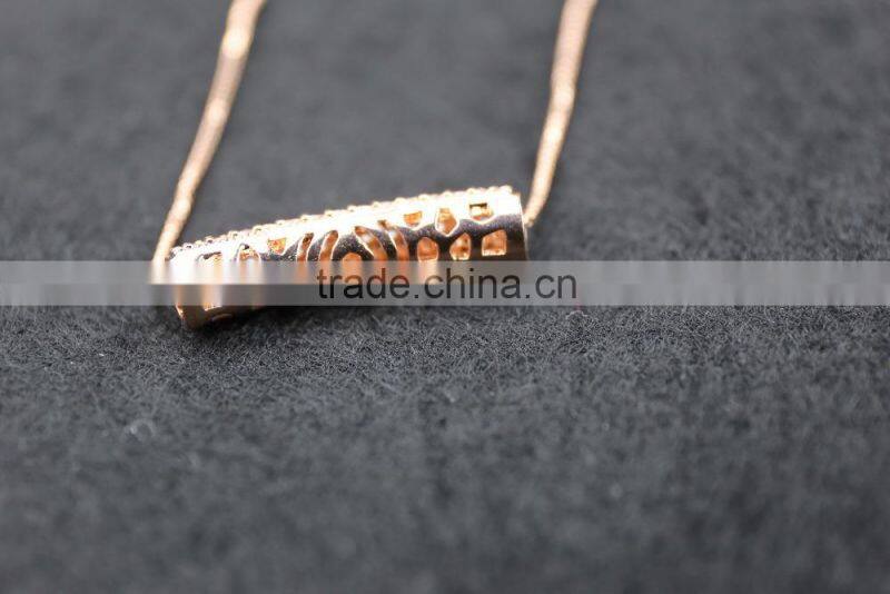Simple design new model hollow rose gold plated pipe pendant necklace fashion jewelry with box chain for wholesale