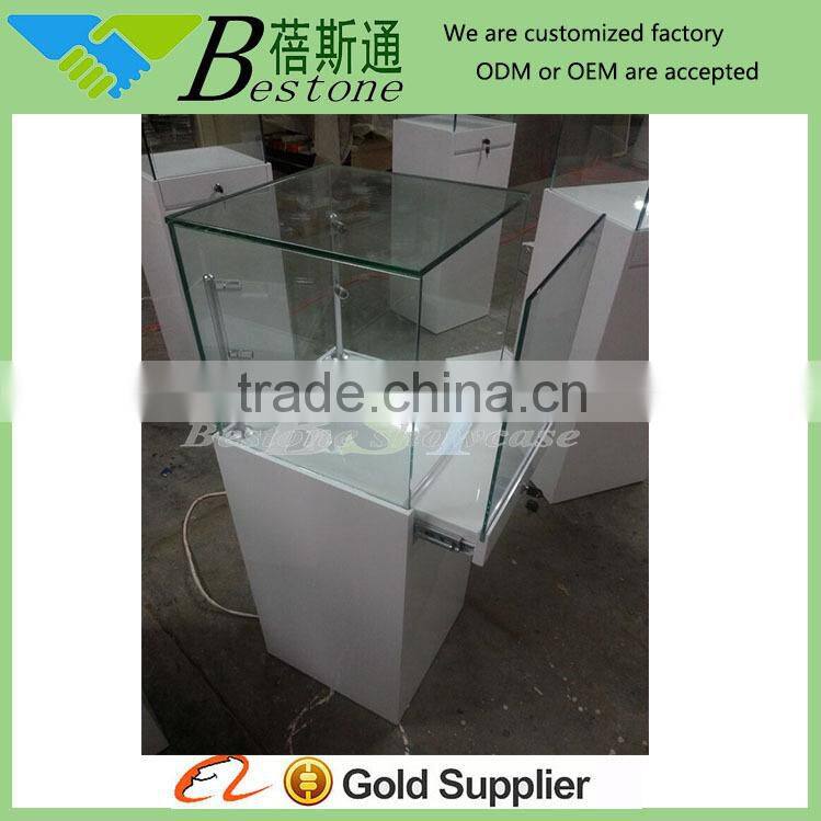 customized glass wooden jewellery display stand with sliding door