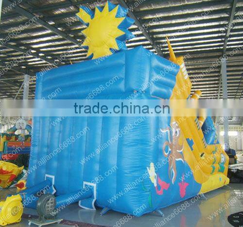 yellow and blue small 6x5m pvc inflatable water slide, customize pvc inflatable slide and pvc pool,inflatable water slide
