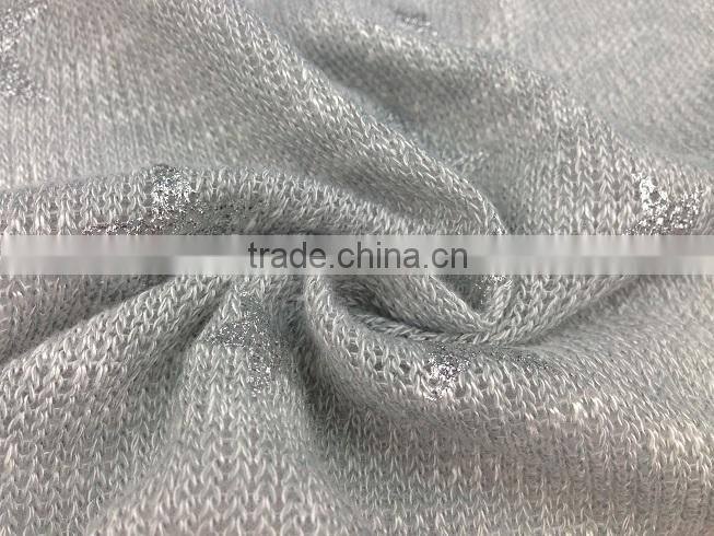China hot sale fashion design elastic polyester star foil hacci knitted fabric for cloths