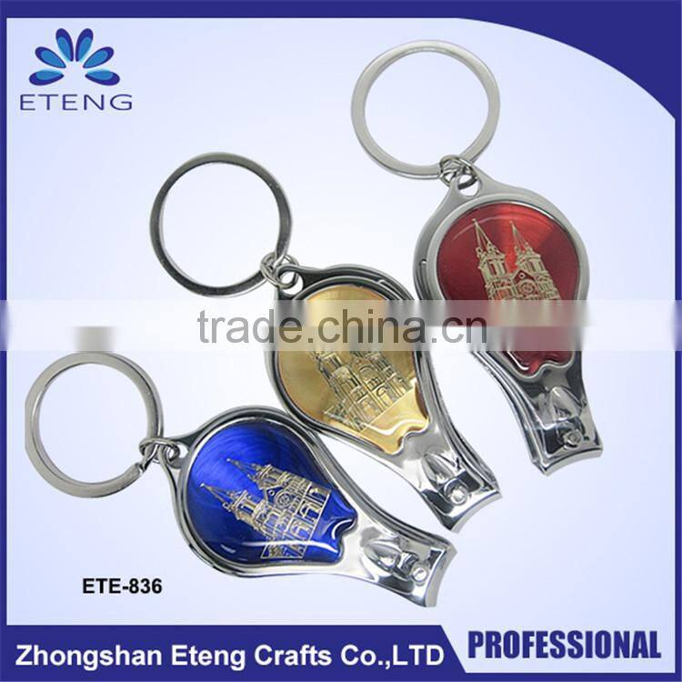 Promotion custom printed bottle opener keychain nail clipper