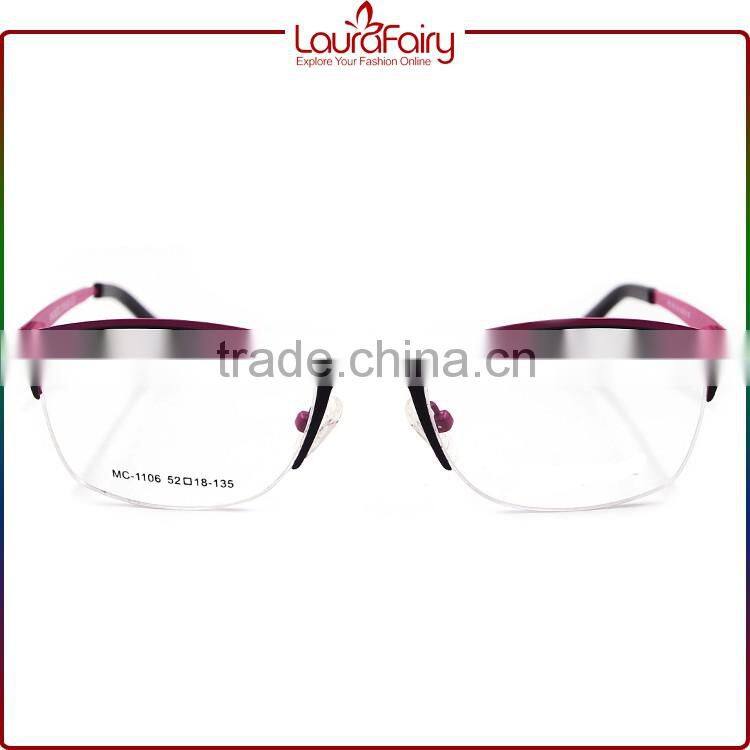 Laura Fairy Stylish Lady Pink Black Semirim Metal Optical Frame For Wholesale