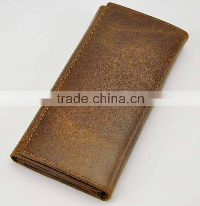 Multifunction high quality long three folds rfid leather wallet with button