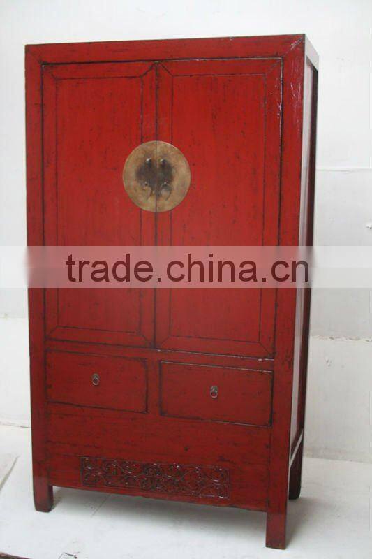 Antique Chinese Red Lacquer Wedding Wardrobe