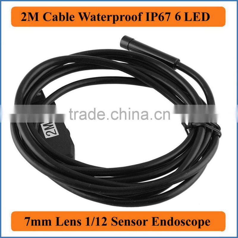 2M Cable Length Endoscope 7mm Lens Waterproof IP67 Mini USB Endoscope Camera Inspection Borescope Tube Snake Scope 6 LEDs
