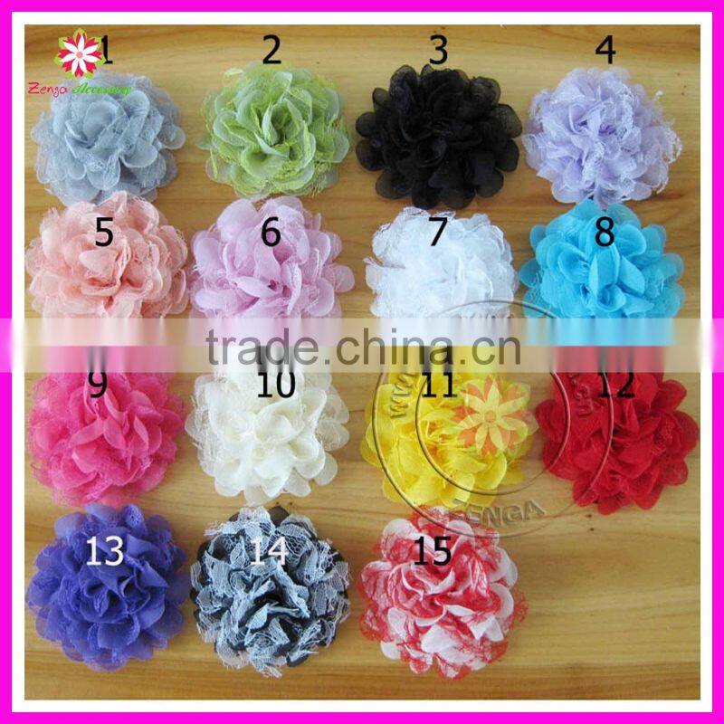 Beaded lace chiffon fabric flowers for wedding dresses,pearl center chiffon lace flower, pearls rhinestone chiffon lace flower