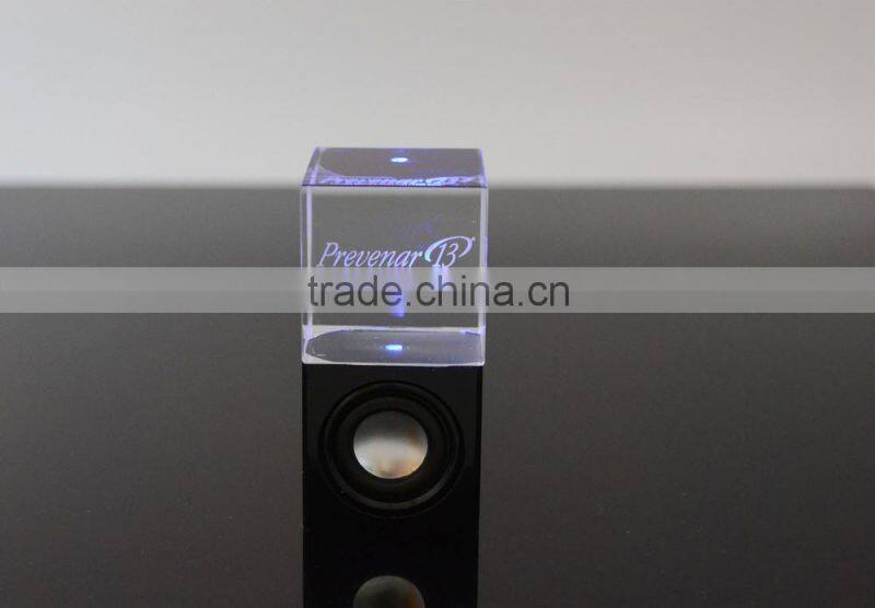 Color Changing LED Light Bluetooth/Wired Crystal Mini Speaker Hand Free Stereo Mobile Phone Speaker 3D Laser Engraving Logo