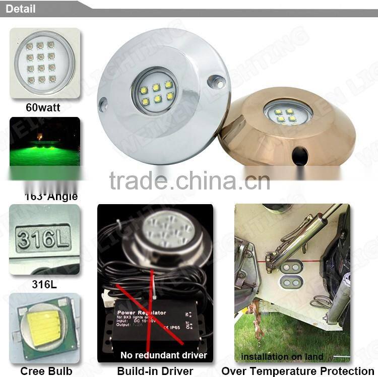 wholesale 60w submersible 316l stainless steel led underwater light 12 volt led lights blue light