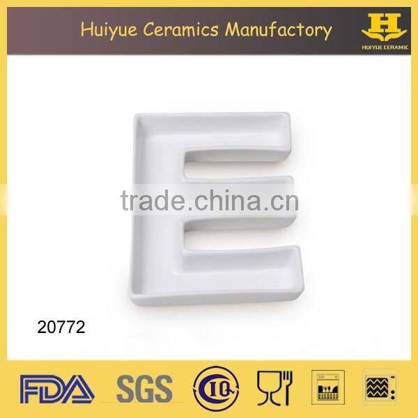 Porcelain letter dish, white ceramic letter dish, alphabet letter dish