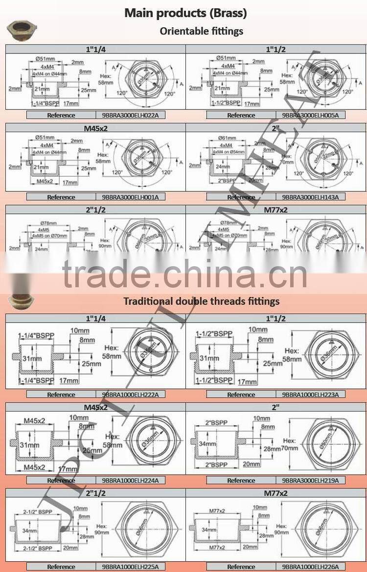 Type 9BBRA Immersion heaters brass fittings