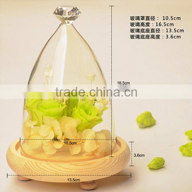 Glass decoration cover with wood seat, New wedding glass decoration