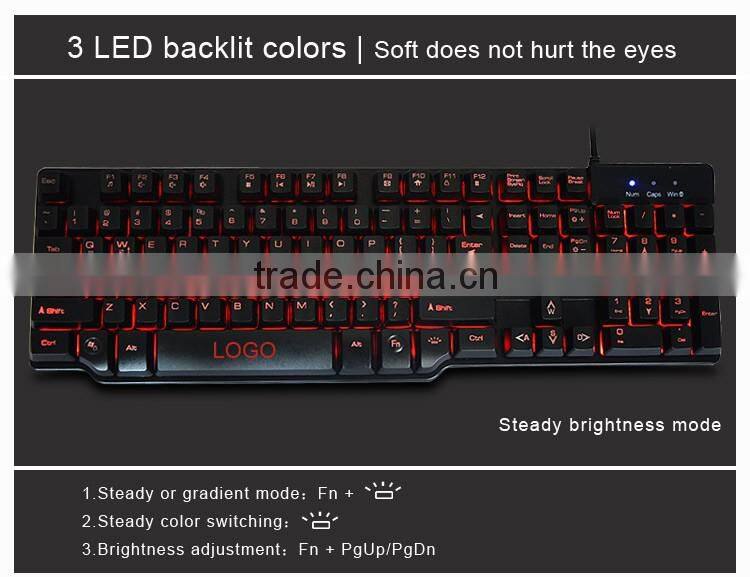 3 LED backlit colors computer keyboard half-mechanical keyboard feel