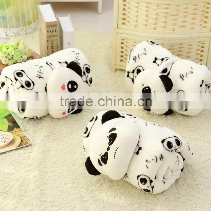 creative lovely cartoon panda style car office TV plush down cushuion pillow 3 in 1 set AC blanket