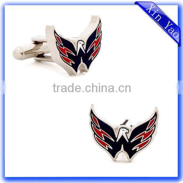 Popular eagle wings zinc alloy nickel plating red enamel custom logo cufflinks