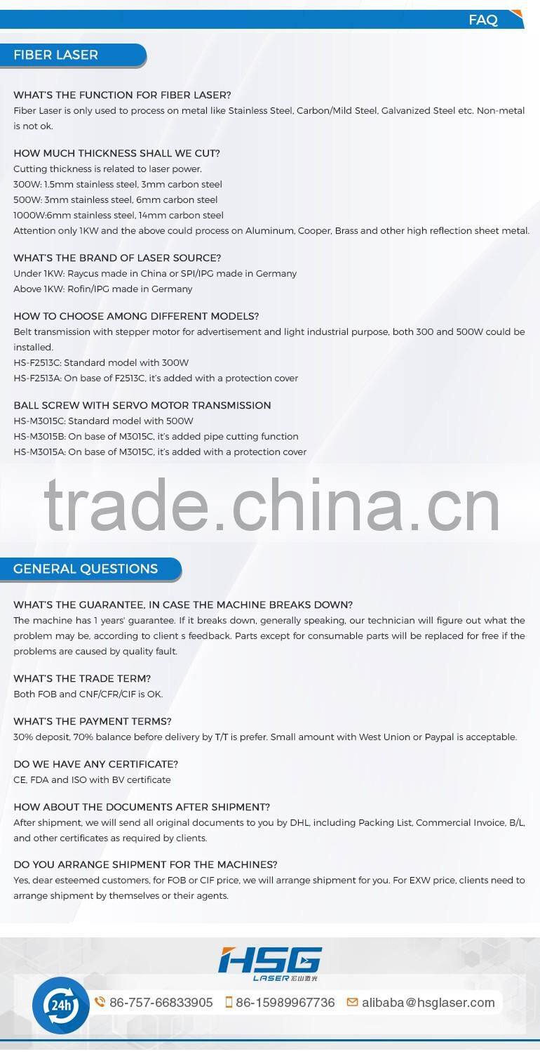 HSG Manufacturer Fiber Steel Laser Cutting Machine Price HS-G3015A