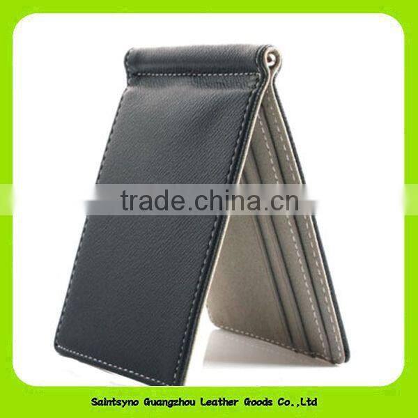 Bi-fold compact design classic money clip wallet leather 015