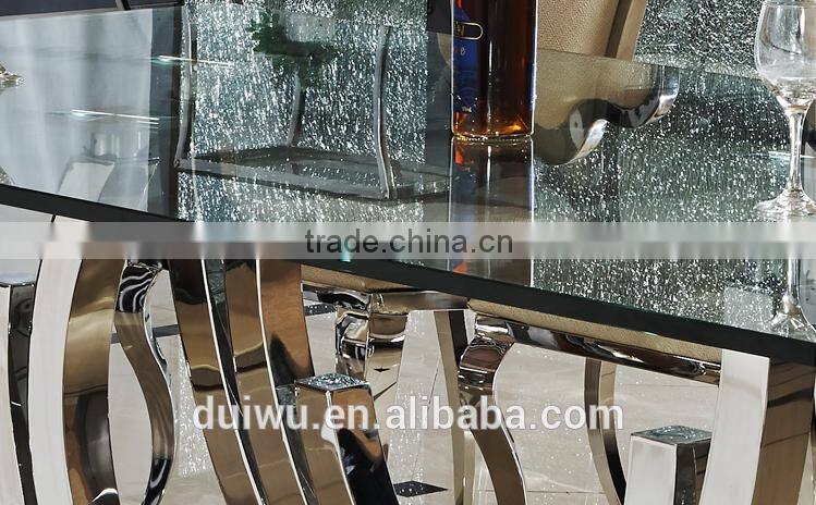 201 steel strong base clear tempered glass top rectangular dining table
