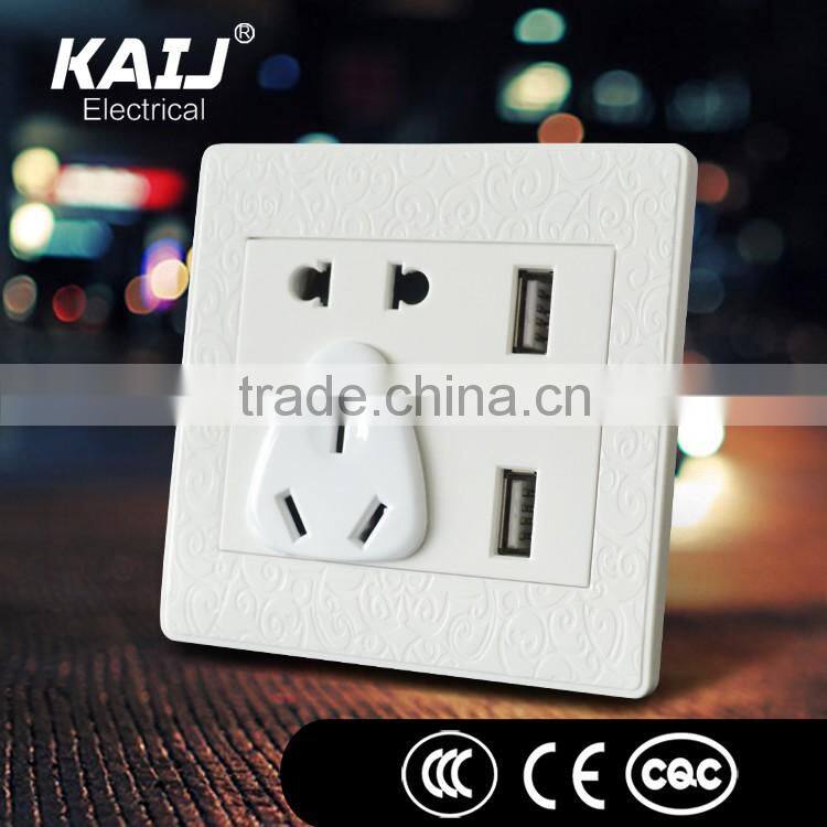 Wall mounted double 2 usb universal switch socket